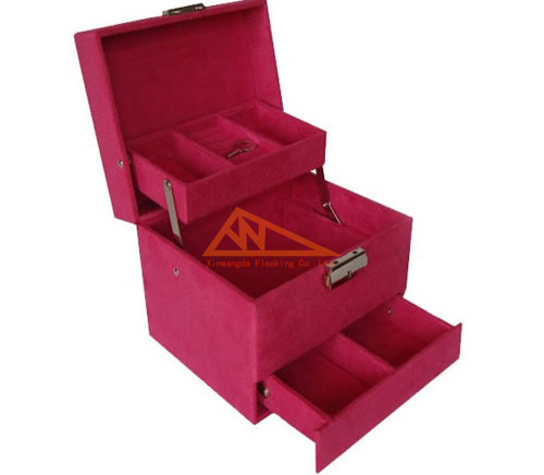 Peach Red long velvet three layers flocking jewelry boxes