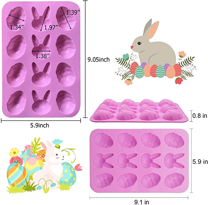 Easter Egg and Bunny Silicone Molds Tray for Chocolate Candy Gummy Ice Cube Jello Jelly Cake Mini Soap Wax Crayon Melt