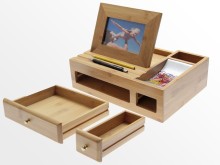 100% bamboo Organiser Tidy Stationery storage Box with drawer multifunction Desk Organiser with Photo Frame wholesale