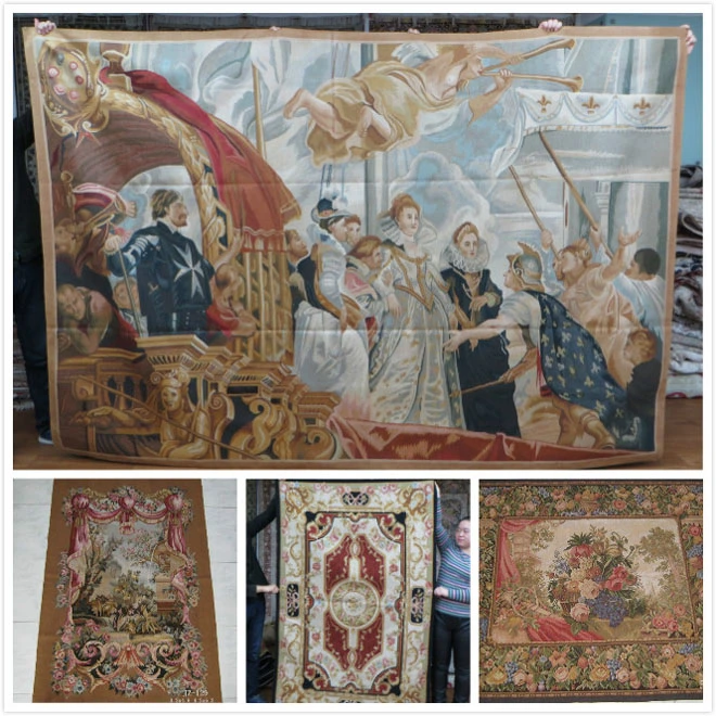 4X6 French Wool Aubusson Tapestry with Antique Flower Design