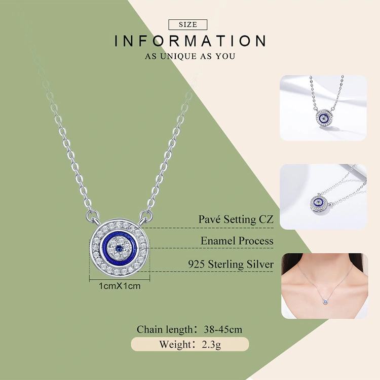 Lucky Blue Eye Clear CZ Pendant Necklace Women Luxury 925 Sterling Silver Jewelry