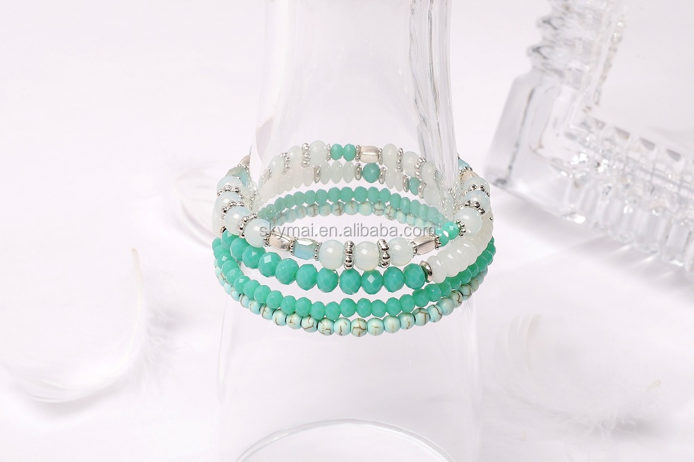 European hot selling glass beaded strech bracelet pearl bracelet with tassel for women jewelry