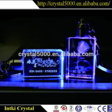 3D laser engraved crystal cube block with led light base customized image