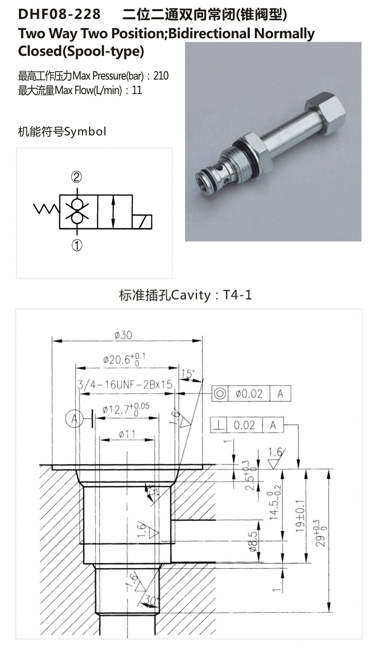 Hydraulic Spool Type Bidirectional Solenoid Cartridge Valve