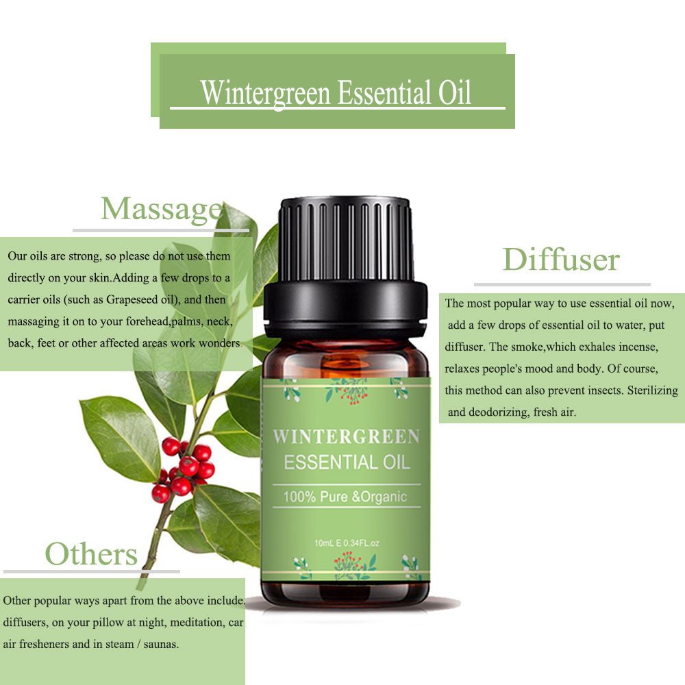 Pure plante naturelle Wintergreen Essencial Huile pour maux de tête