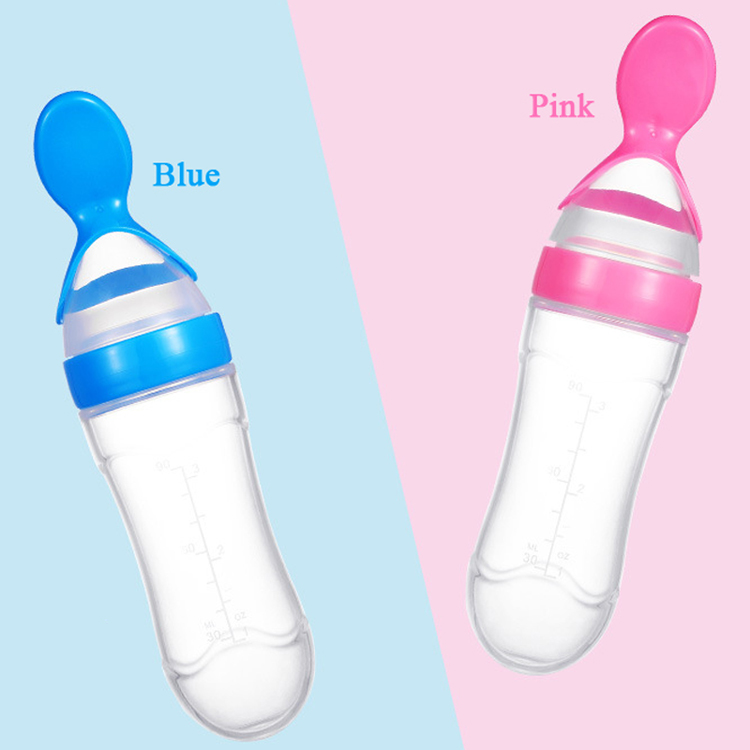 Baby Squeeze Spoon Feeder Food Baby Bottle Feeder Spoon Silicone Baby Bottle Spoon Feeder