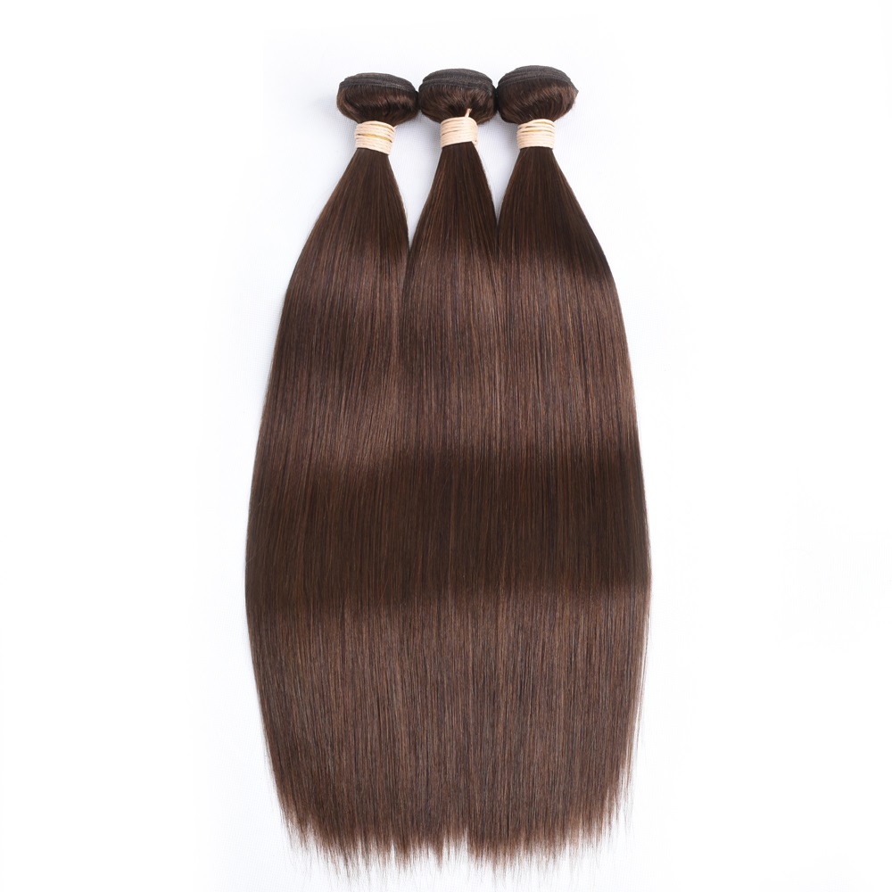 Double Weft Natural Dark Chocolate Brown Color #4 Brazilian Virgin Human Hair Closure With Bundles, Brown Color Straight  Hairs