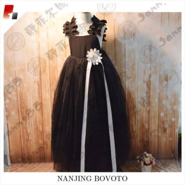 summer girls black tulle flower decoration dress