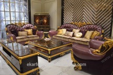 Luxury classic european sofa set gold italian leather sectional sofa factory direct