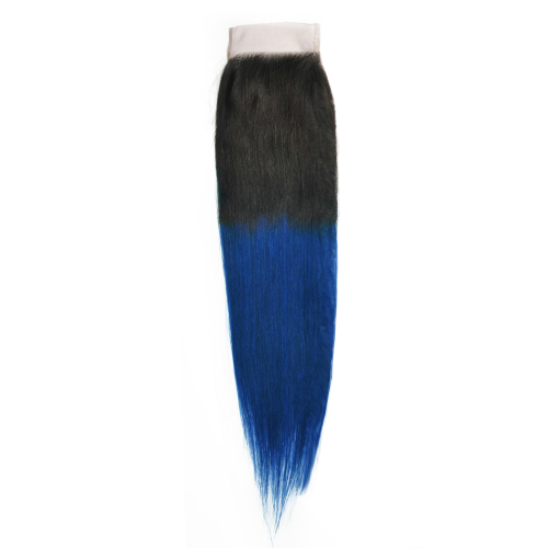 1b Blue Ombre Colored Brazilian Pre Plucked Virgin Straight Hair 4*4 Closure Human Hair Lace Closure for Women