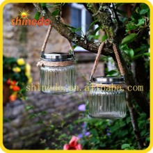 new solar glass jar light with hemp rope