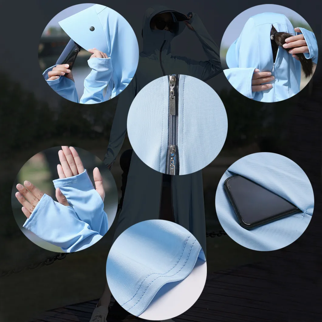 Long Women's Sun Protection Suit with Face Mask Upf50+