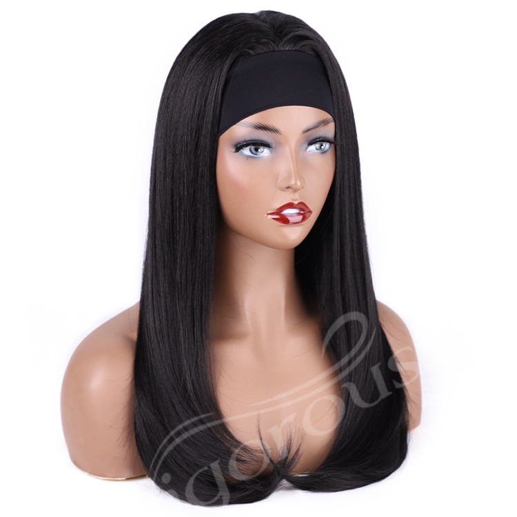 Heat Resistant Good Quality Natural African Silky Black Long Straight Cheap Price Wholesale Synthetic Headband Wig