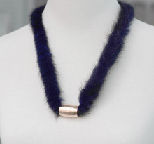 Simple Mink Fur Pom Pom Choker Gold Statement Necklace