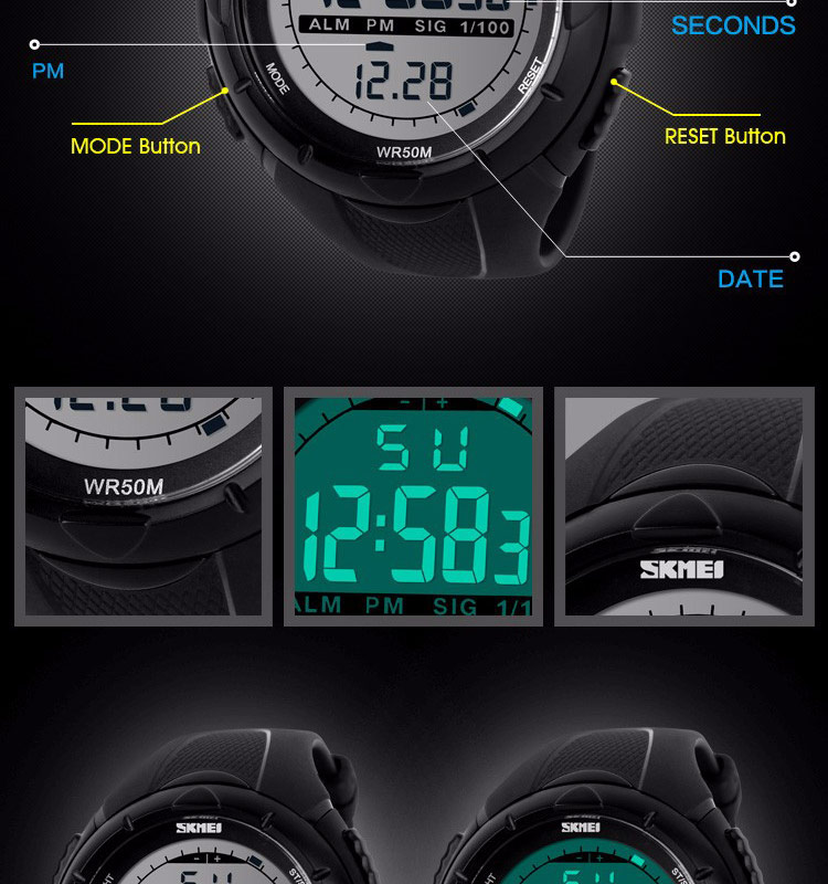 SKMEI 1025 Men Digital Watches Outdoor 3D Pedometer LED 50M Waterproof Diving Men Wristwatch Relogio