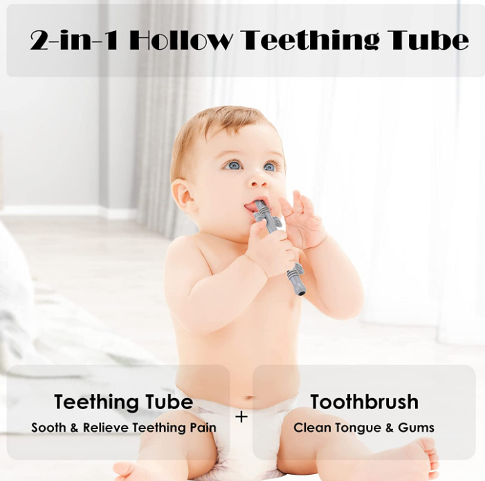 أنابيب التسنين المجوفة مع درع الأمان السيليكون teether