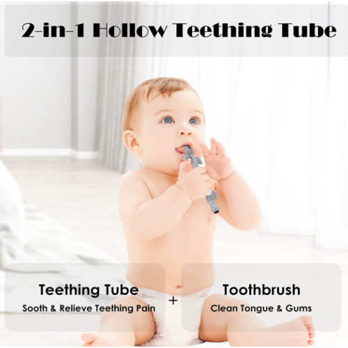 Hollow Teething Tubes with Safety Shield Silicone Teether