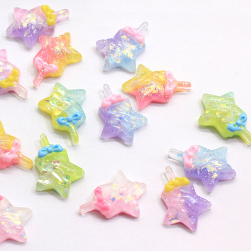 Hurtownie 100 sztuk nowy Kawaii kolor Cartoon Magic Stick Cabochons Resin Flatback Star Shape Magic Stick Cabochons Craft