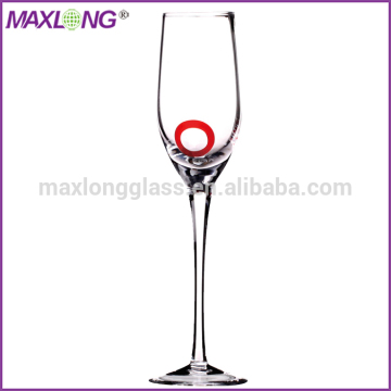 Mouth Blown Champagne Glass with Red Circles Decoration