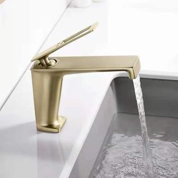 Newest Design Luxury Deck Mount Single Handle Basin Mixer Bath Sink Brass Brushed Golden Faucet Tap