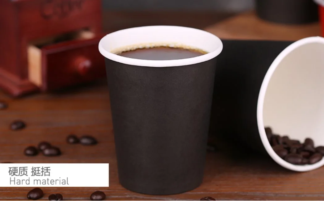 Black Logo Customized Disposable Paper Coffee Cup with Lids