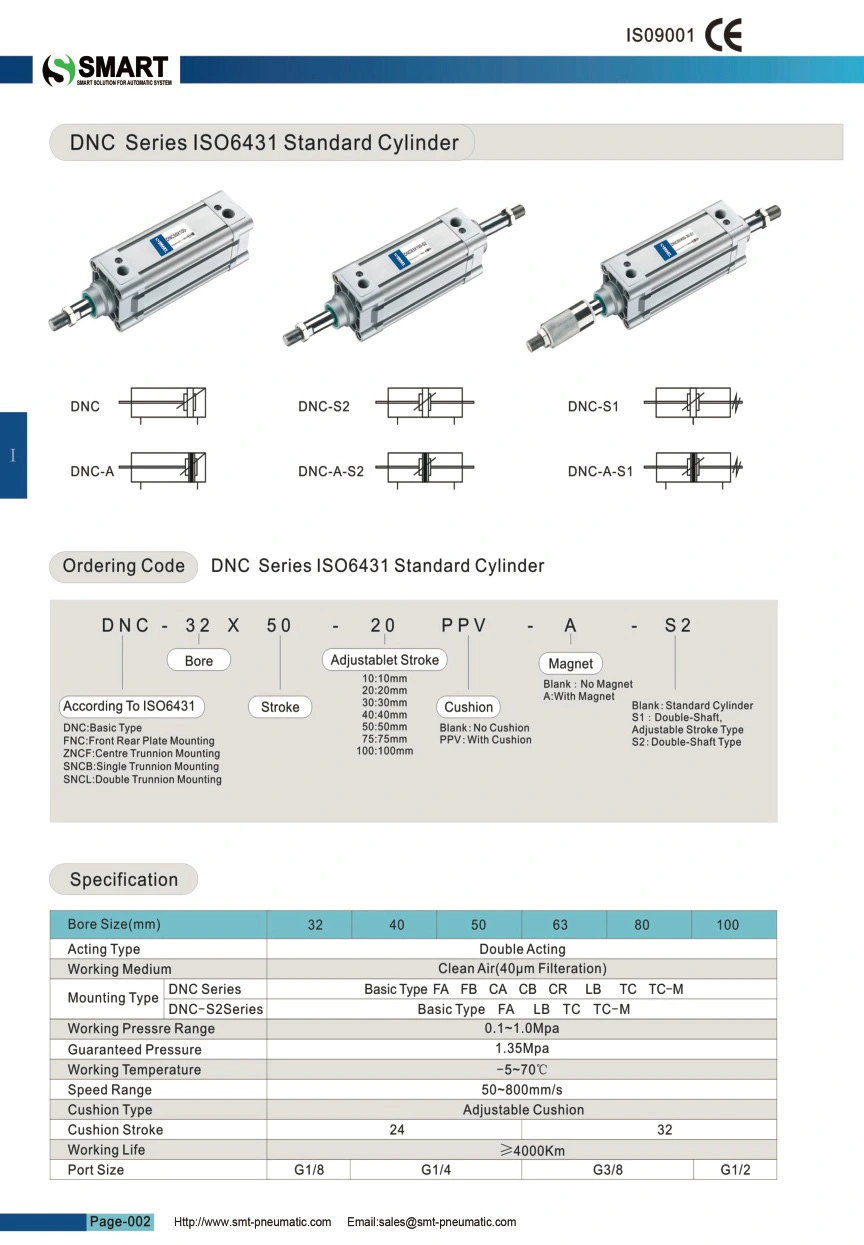Ce Certification DNC Series ISO 6431 Standard Pneumatic Cylinder