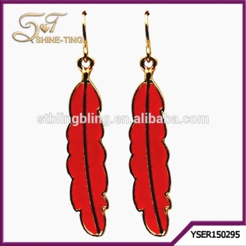 Gold plating long pendant earring alloy leaf shape pendant earring