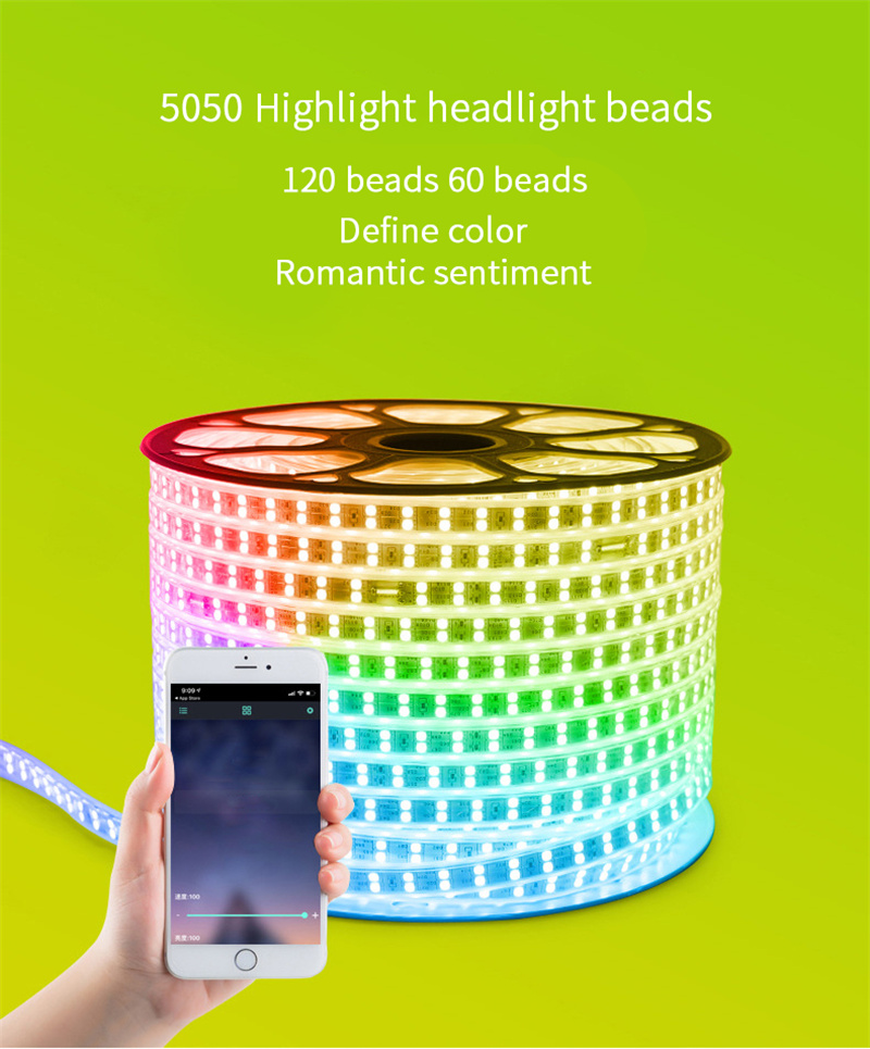 220V IP65 PVC cover SMD 5050 220V RGB led strip 60 72 120 Leds flexible strip light Smart Strip Light