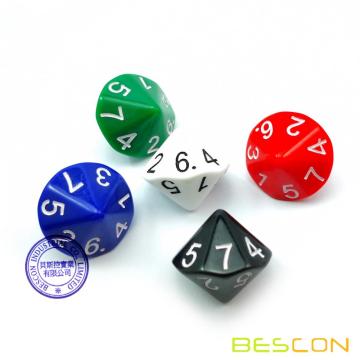 BESCON 5pcs Pack of D14 Dice Numbered 1 to 7 Twice - 14 Sides Dice Assorted Colors of 5 Set