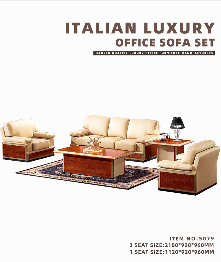 HAOSEN S079 Luxury Italian style HOME and office room Reception 1+1+3 seat Leather sofa