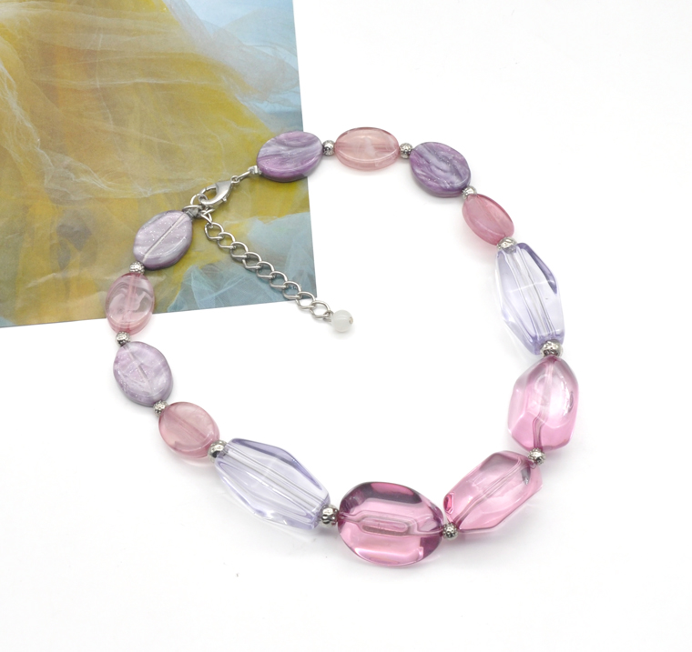 2021 new trendy spring summer collection purple pink rose red acrylic resin chain necklace