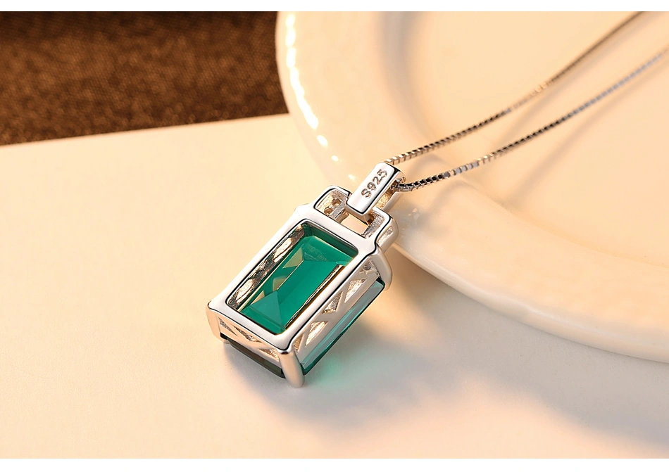 Rectangle Green Topaz Pendant 925 Sterling Silver Pendant Necklace Jewelry