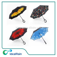 Inside out umbrella double layer full print flower reverse umbrella