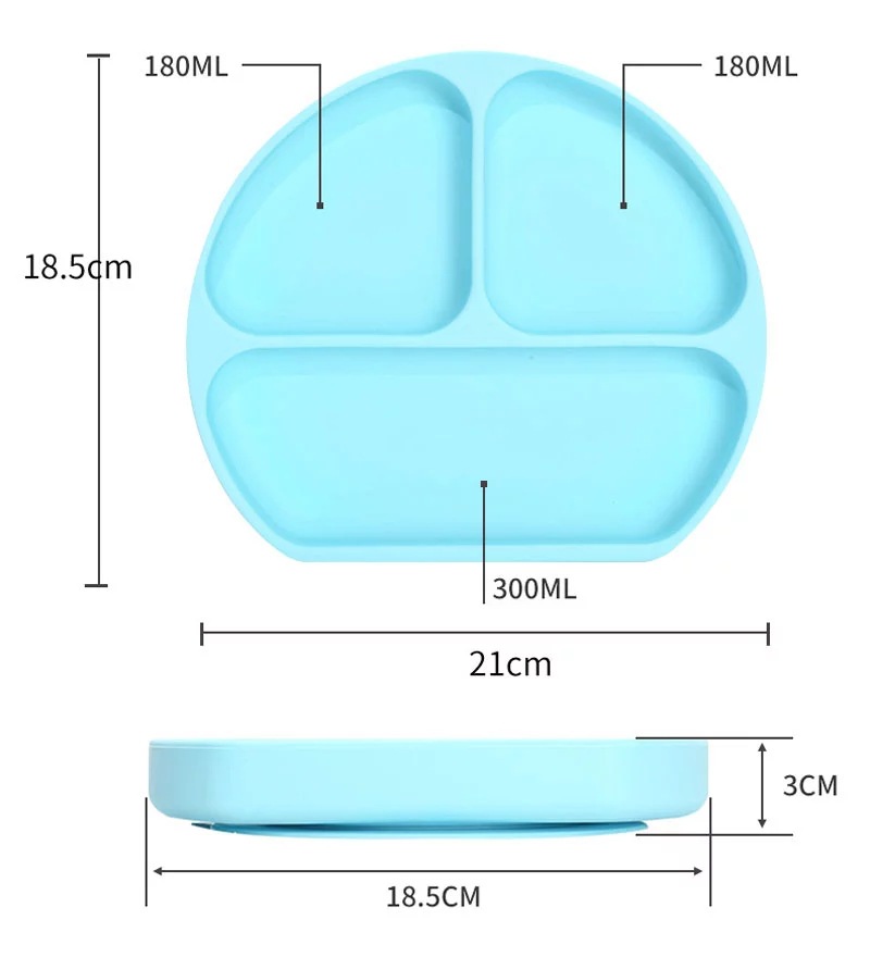 Safe Food Grade Toddler Grip Dish Divided Plates Silicone Baby Suction Plate For Baby