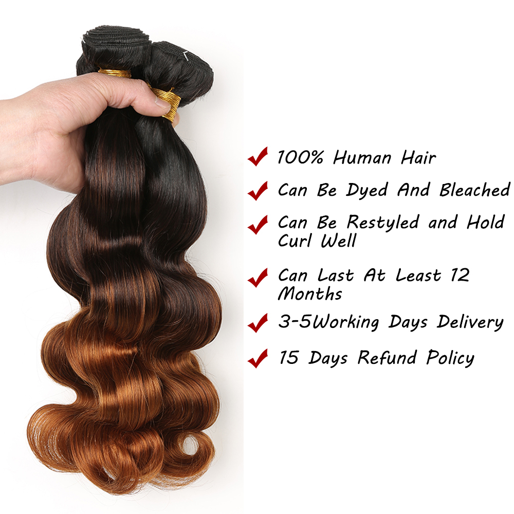 wholesale 3 Tone Ombre 1B 4/27/30 Remy Brazilian Straight body wave Hair Bundles with closure and frontal human wigs