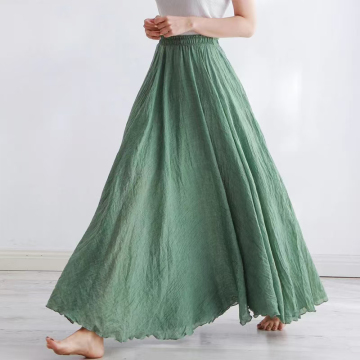 High Quality Boho Style Women's Maxi Skirts: Elastic High Waist Pleated A-Line Beach Skirts in Cotton Linen