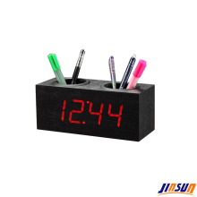 Smart Wood Penholder With Table Alarm Clock