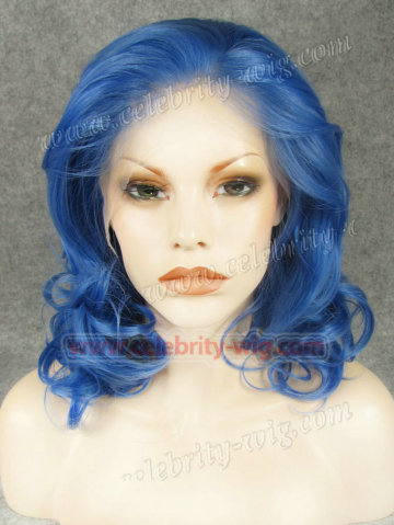 Blue Elegant Curly Synthetic Lace Front Wig