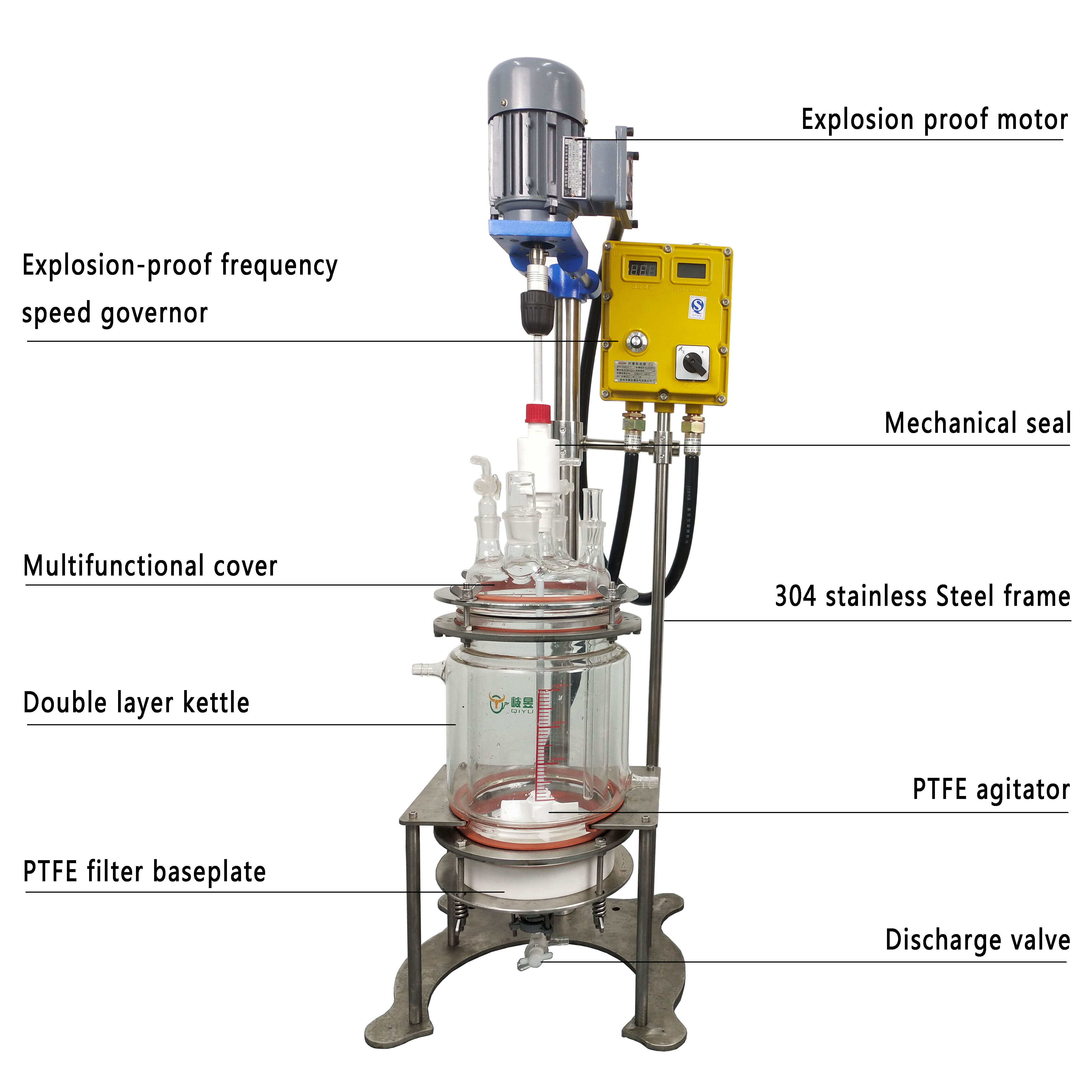 High quality 1L-5L Jacketed Glass Bioreactor vacuum filtration system cbd