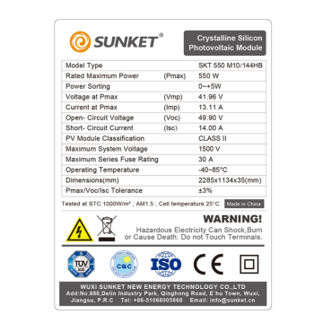 Panel Suria Mono Berkualiti Tinggi Borong 500w / 550w