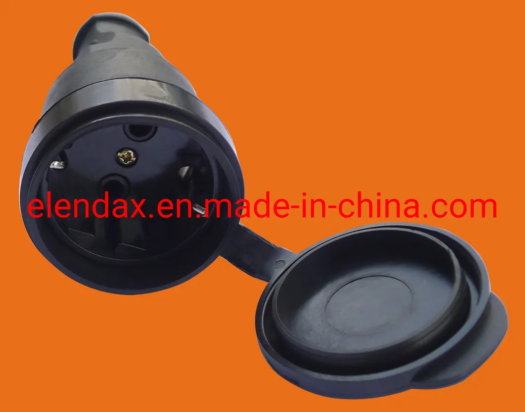 Enchufe industrial de caucho Schuko profesional de 16 A/250 V de grado IP44 Elendax (P6061)
