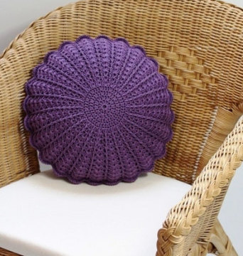 Purple Violet Crochet Round Cushion Pillow