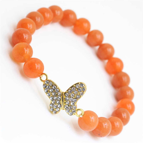 Red Aventurine Gemstone Bracelet with Diamante Butterfly alloy Piece