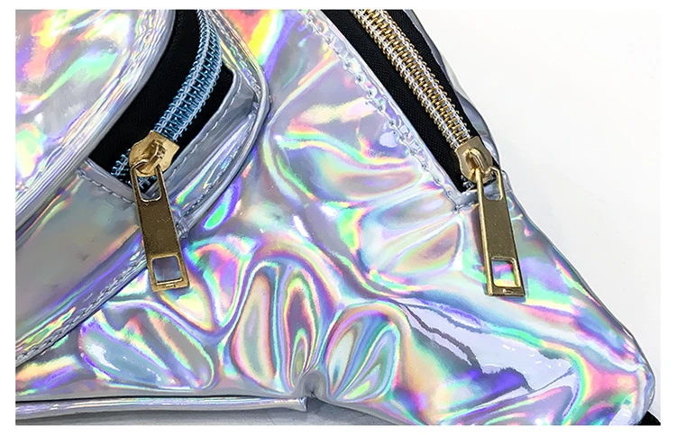 Wholesale Custom Logo Women Rave Festival Waterproof Lase Film Waterproof PU Leather Hologram Bumbags Travel Waist Pack Silver Shiny Neon Fanny Bag