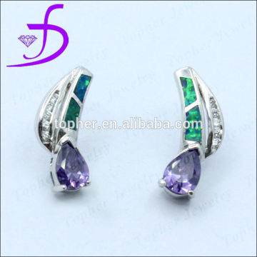 Stud earring opal inlay silver jewelry with zircon