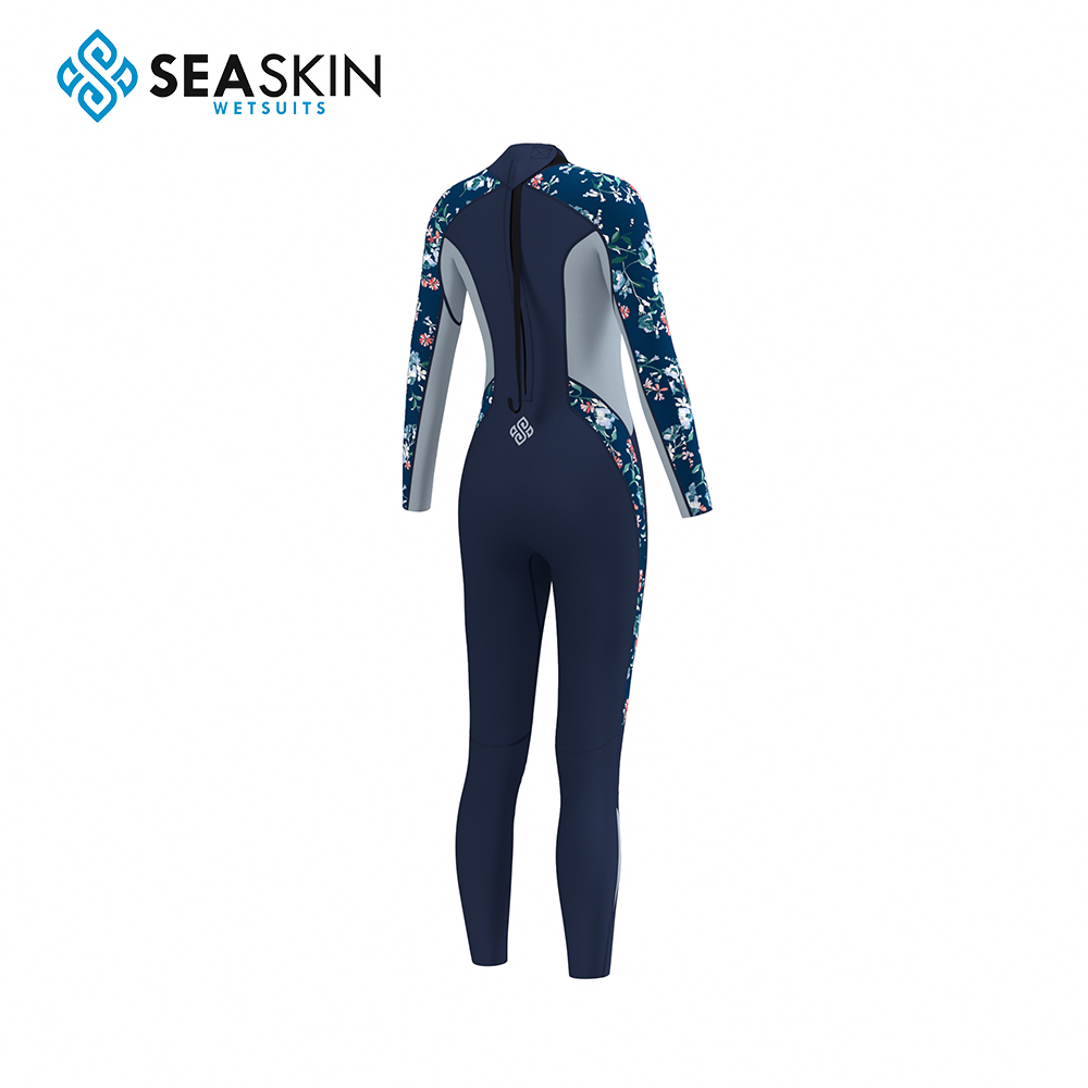 Seaskin Ladies Floral 3/2mm Neopren Arka Zip Tam Takım