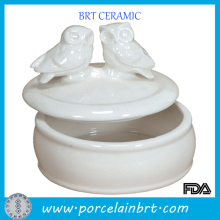 Ceramic Printed Custom White Owl Trinket Box Wholesale