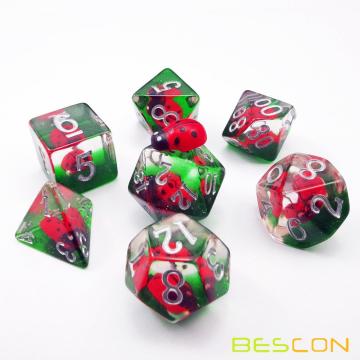 Bescon Red Ladybug RPG Dice Set de 7, novedad de dados de juego poliédrico de mariquitas