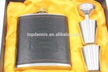leather covered stainless steel mini type hip flask