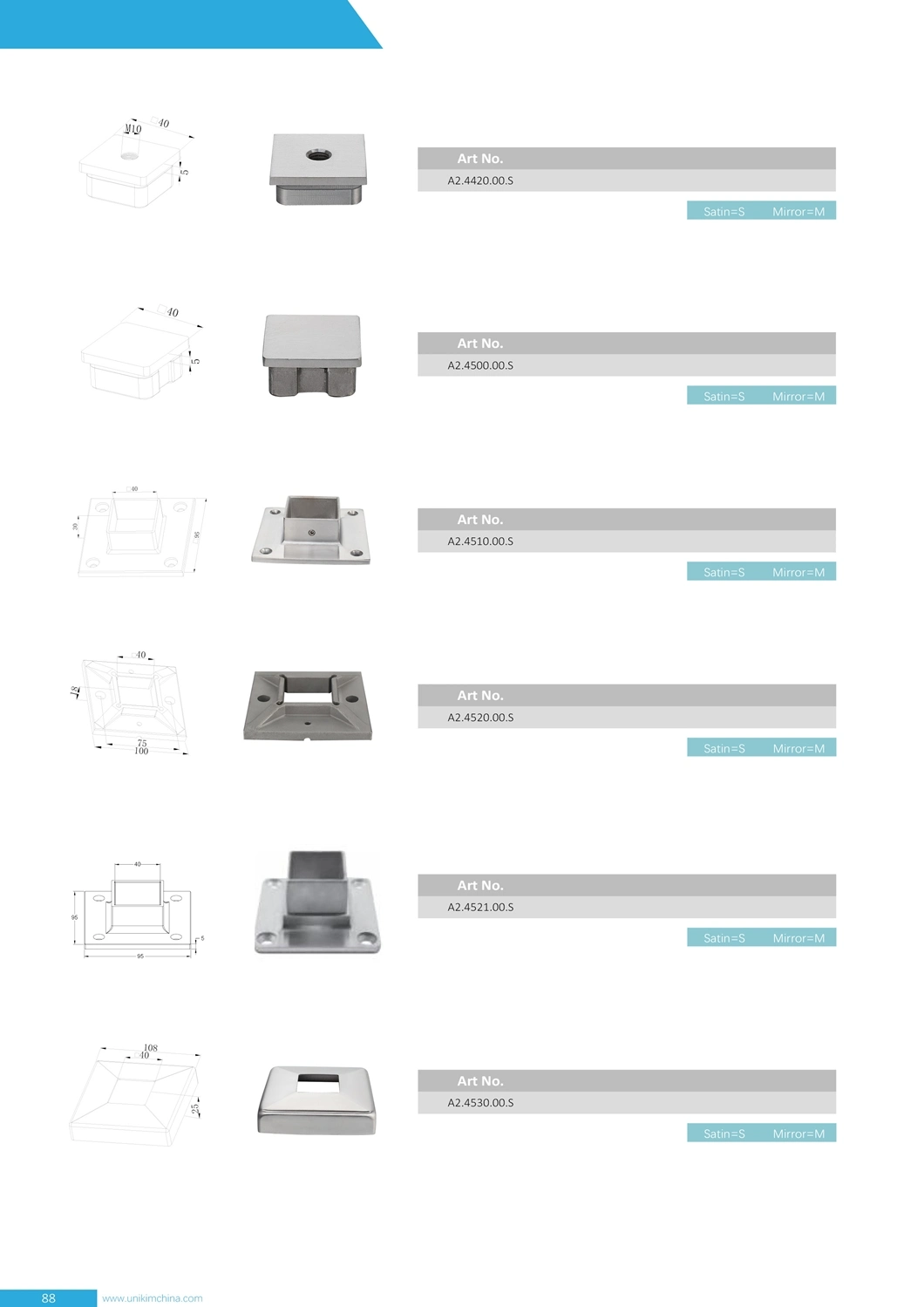 Factory Square Stainless Steel Staircase Glass Balustrade Handrail Fittings